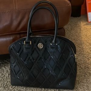 Tory Butch large black leather patent purse handbag